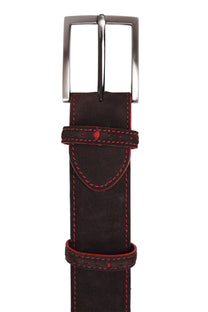 Elliot Rhodes Suede Tip Detail Belt Choc/Red Elliot Rhodes
