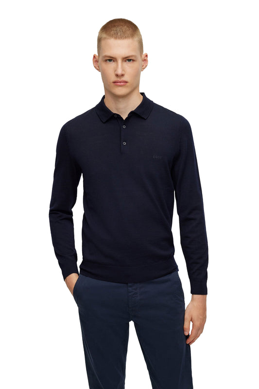 Polo à manches longues Boss Black Bono-l bleu foncé