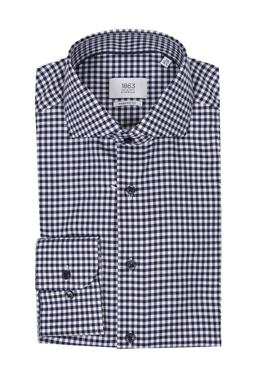Eterna Modern Fit Checked Shirt Navy Check