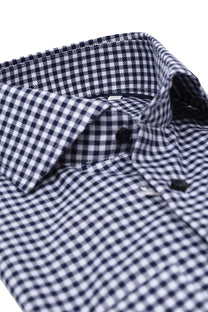 Eterna Modern Fit Checked Shirt Navy Check Eterna Casual
