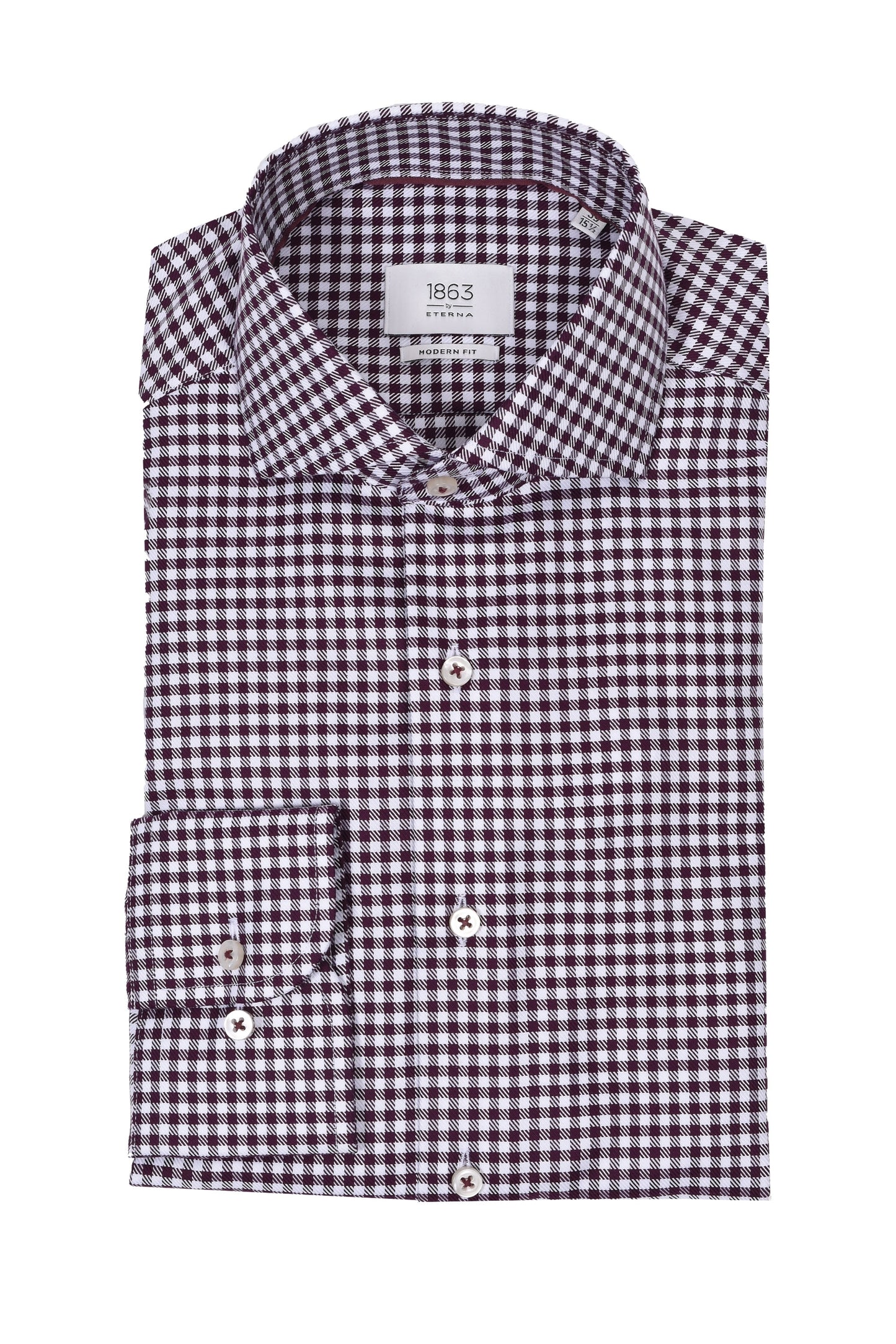 Eterna Modern Fit Checked Shirt Burgundy Check