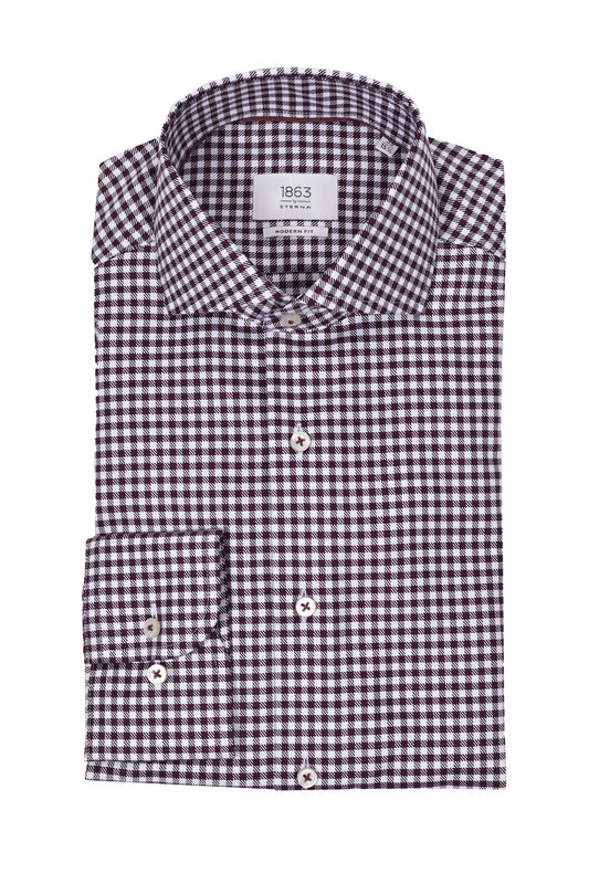 Eterna Modern Fit Checked Shirt Burgundy Check