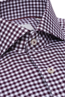 Eterna Modern Fit Checked Shirt Burgundy Check Eterna Casual