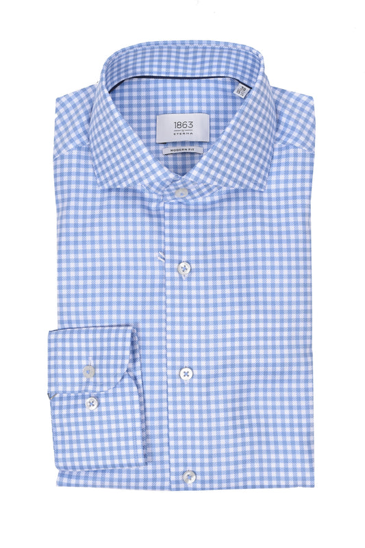Eterna Modern Fit Checked Shirt Blue Check