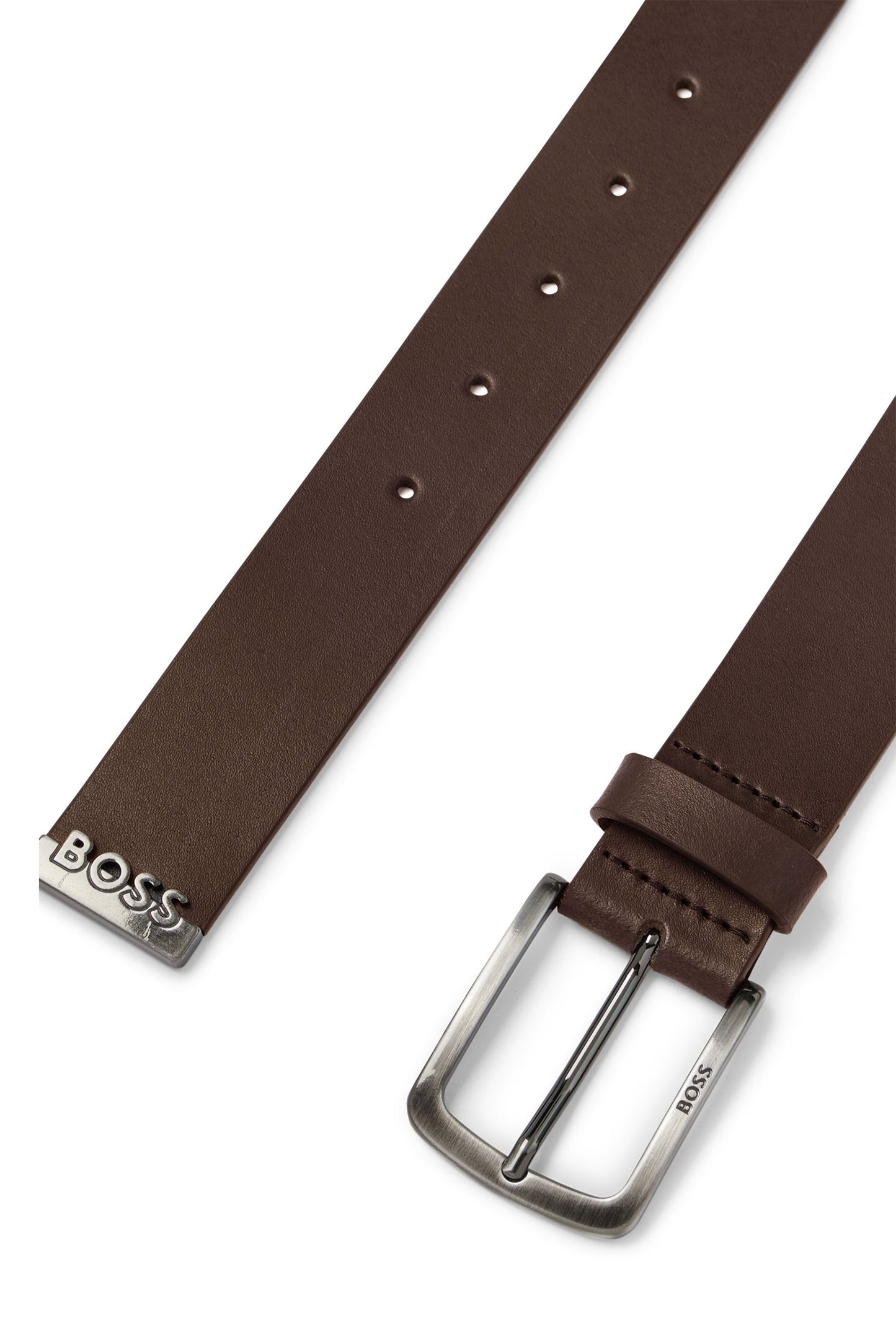 Ceinture en cuir Boss Jor-metal-tip marron foncé