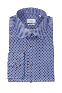 Eterna Cut Away Collar Long Sleeved Shirt Blue Patterned Eterna Casual