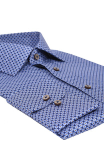 Eterna Cut Away Collar Long Sleeved Shirt Blue Patterned Eterna Casual