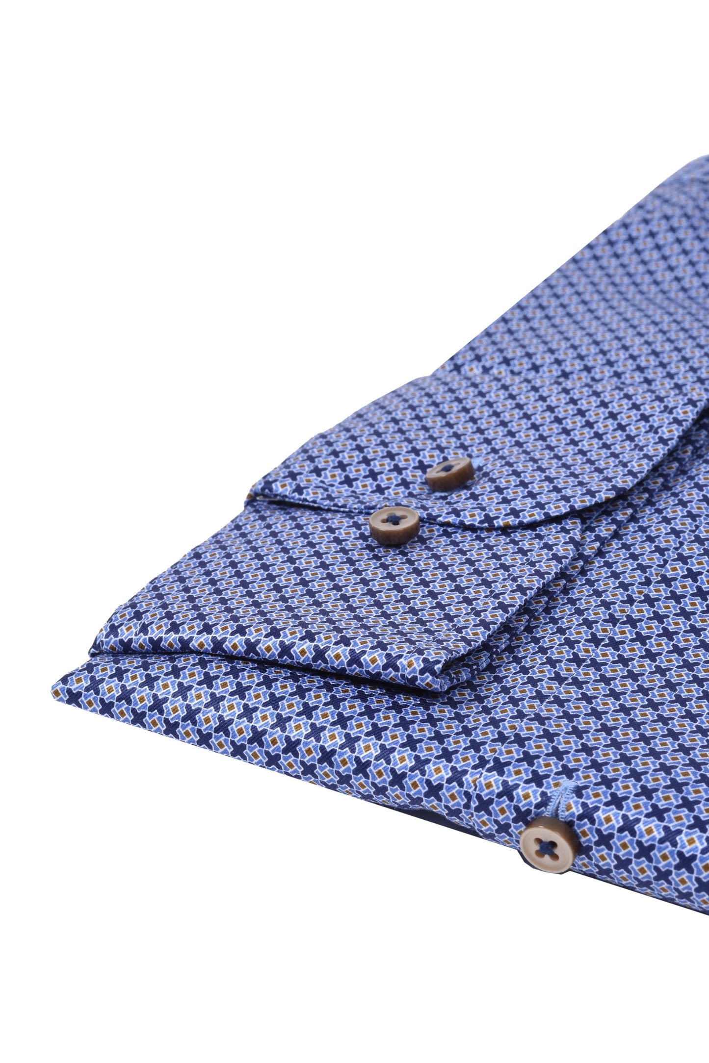 Eterna Cut Away Collar Long Sleeved Shirt Blue Patterned