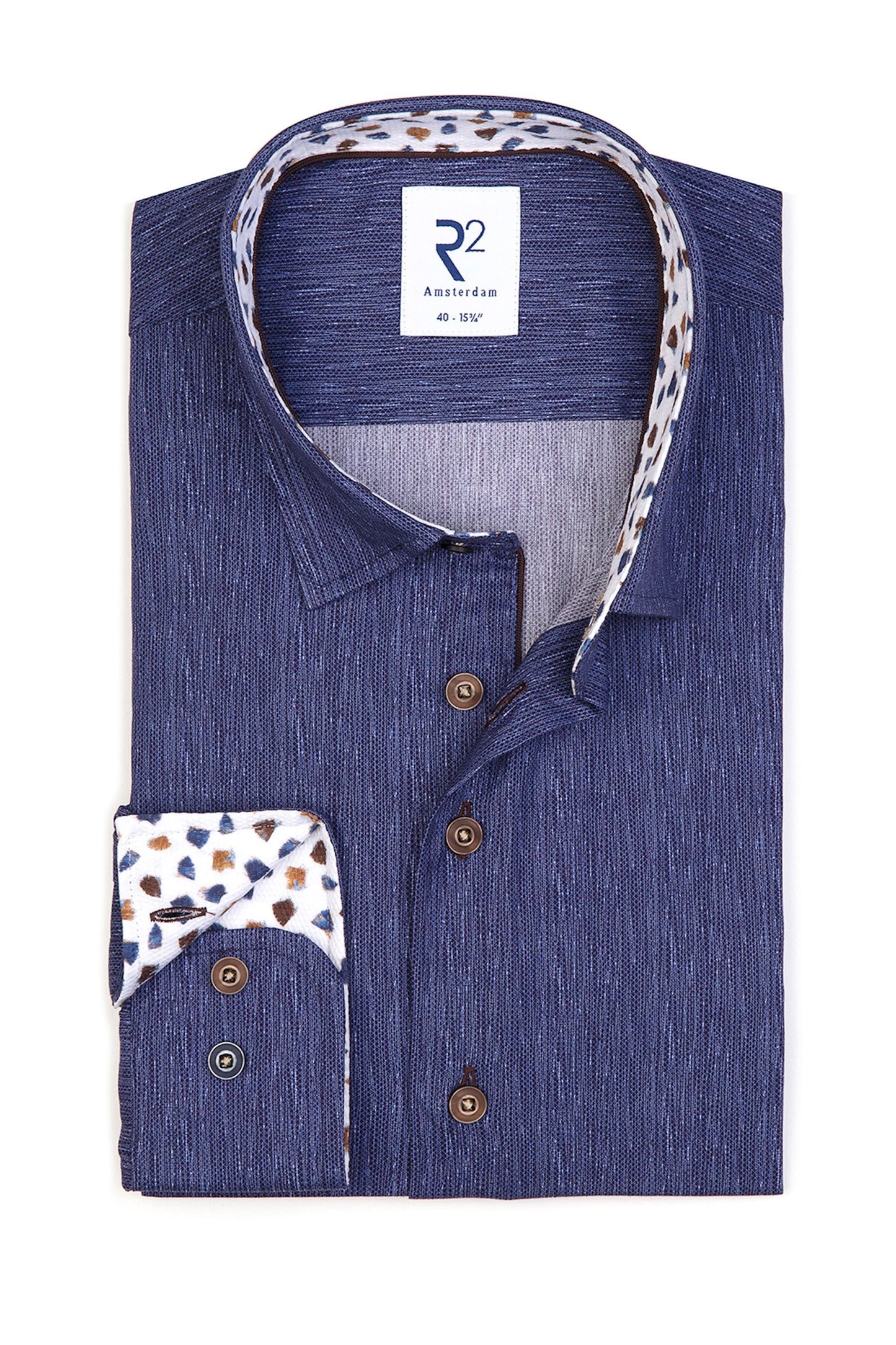 Camicia a maniche lunghe con colletto tagliato R2 blu medio