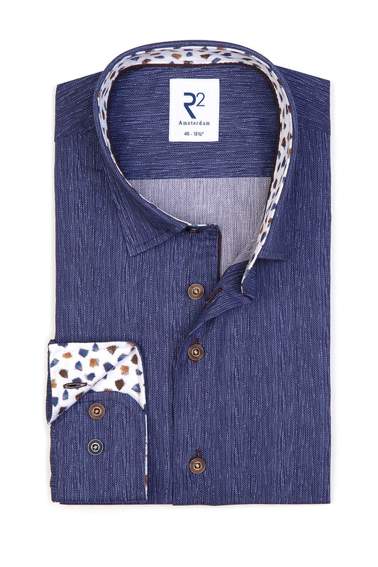 Camicia a maniche lunghe con colletto tagliato R2 blu medio