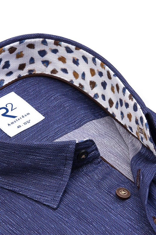 R2 Cut Away Collar Long Sleeved Shirt Mid Blue