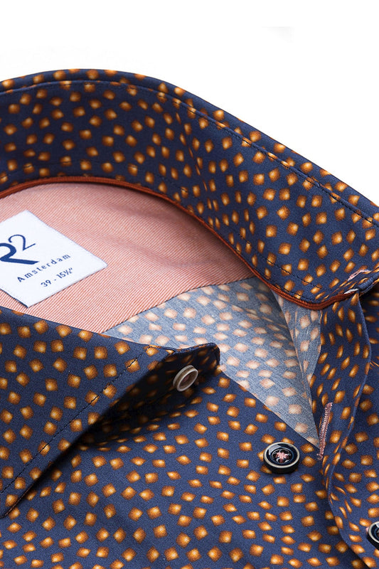 R2 Navy Patterened Shirt Navy Patterned