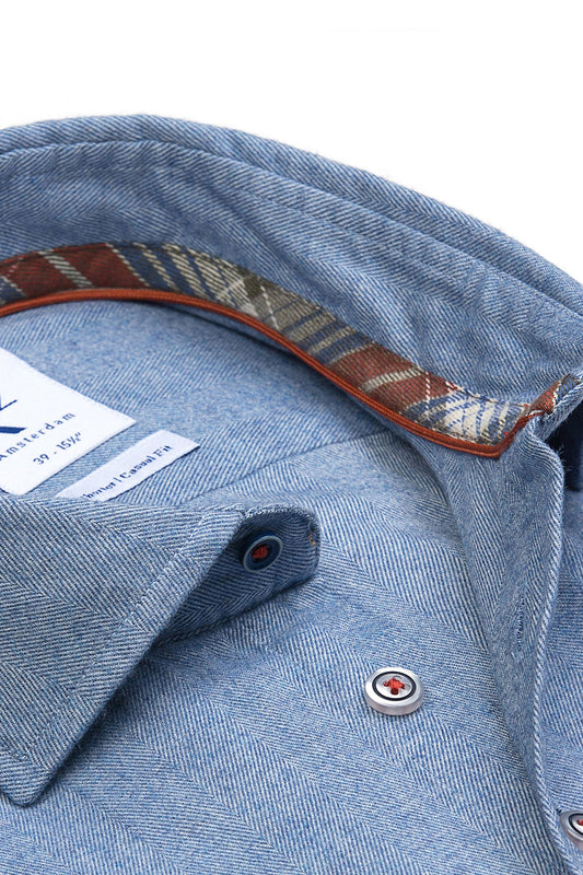 R2 Casual Soft Collar Shirt Mid Blue