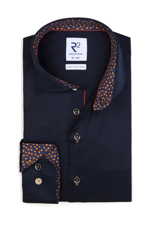 Chemise R2 bleu marine avec bordure orange