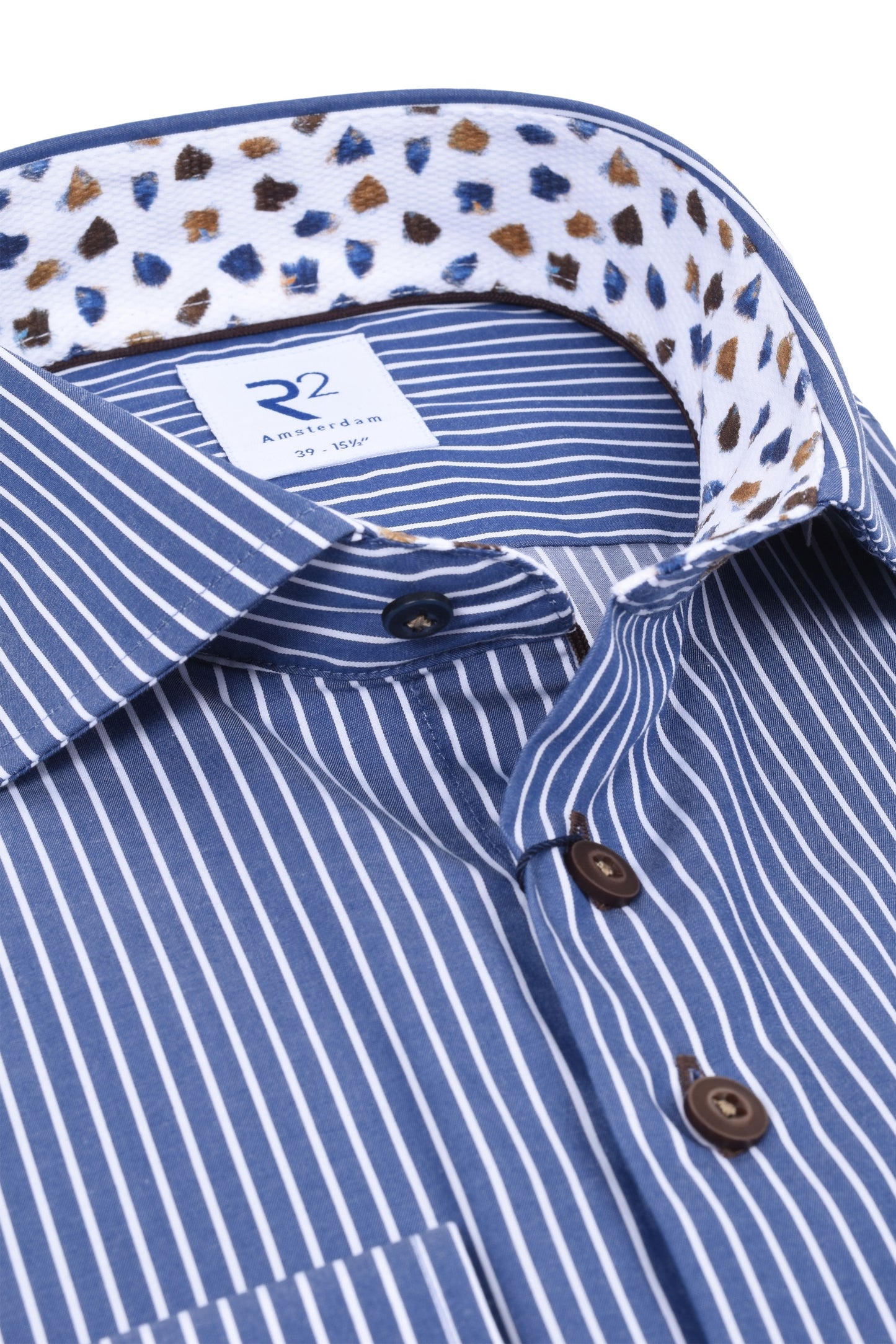 Camicia R2 con colletto tagliato a righe blu navy/bianche