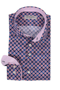 Gravson London Blue & Pink Printed Patterned Shirt Gravson London