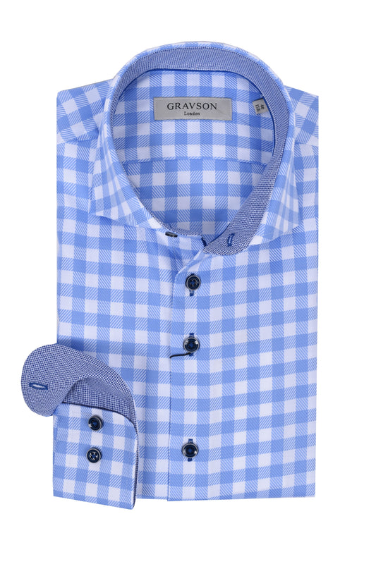 Chemise à carreaux vichy bleu clair Gravson
