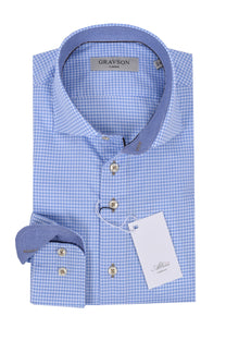 Gravson Light Blue Dog Tooth Check Shirt Light Blue Gravson London