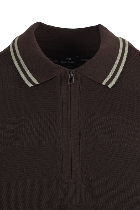PAUL SMITH REG FIT ZIP POLO BROWN