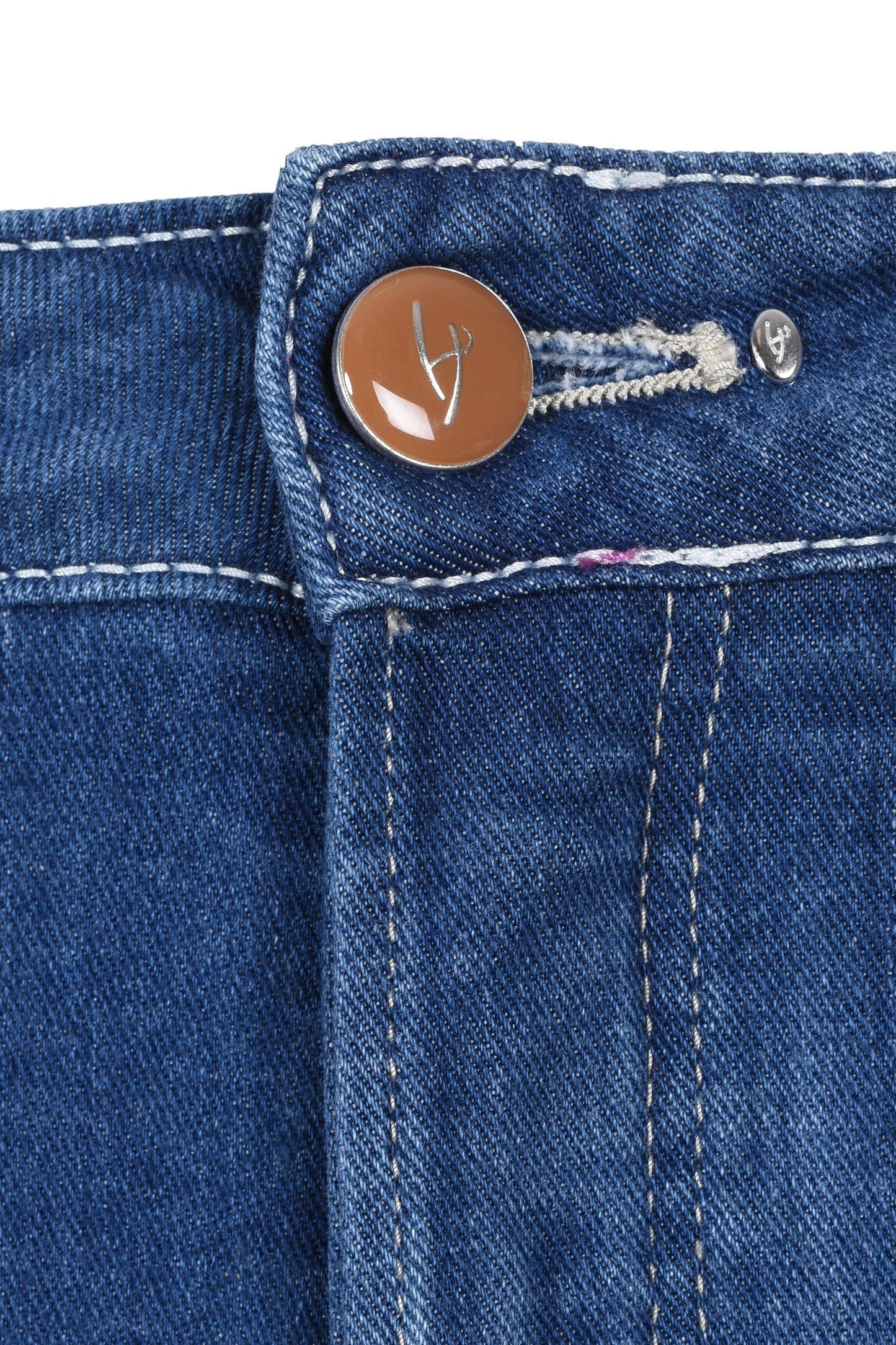 Handpicked Ravello Pink Painted Badge Jeans Light Blue