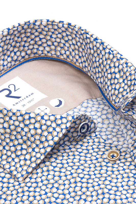 R2 Cut Away Collar Long Sleeved Shirt Patterned