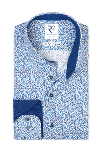 R2 Cut Away Collar Long Sleeved Shirt Blue Floral R2