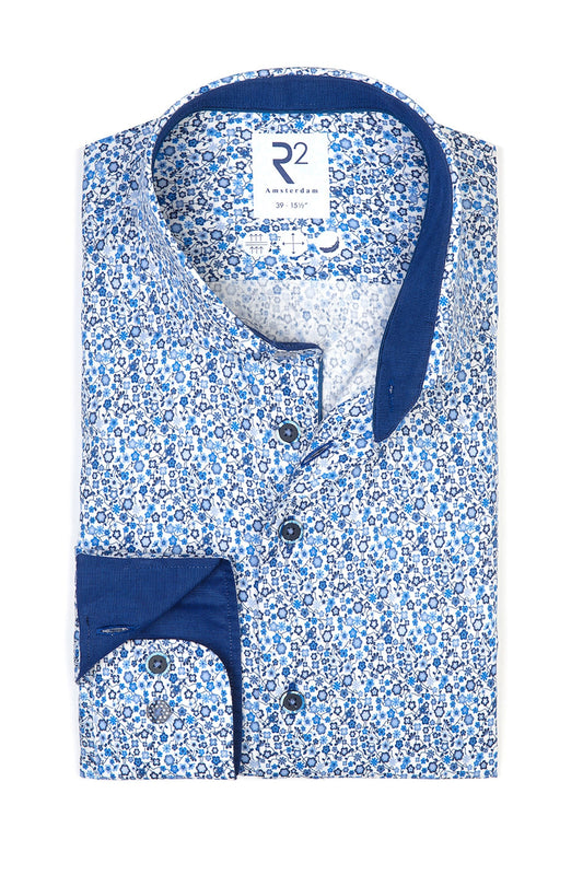 Camicia a maniche lunghe con colletto tagliato R2 blu floreale