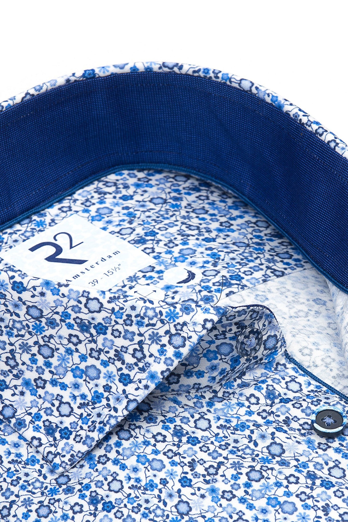 Camicia a maniche lunghe con colletto tagliato R2 blu floreale