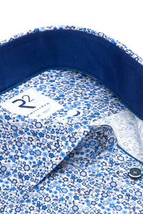 R2 Cut Away Collar Long Sleeved Shirt Blue Floral R2