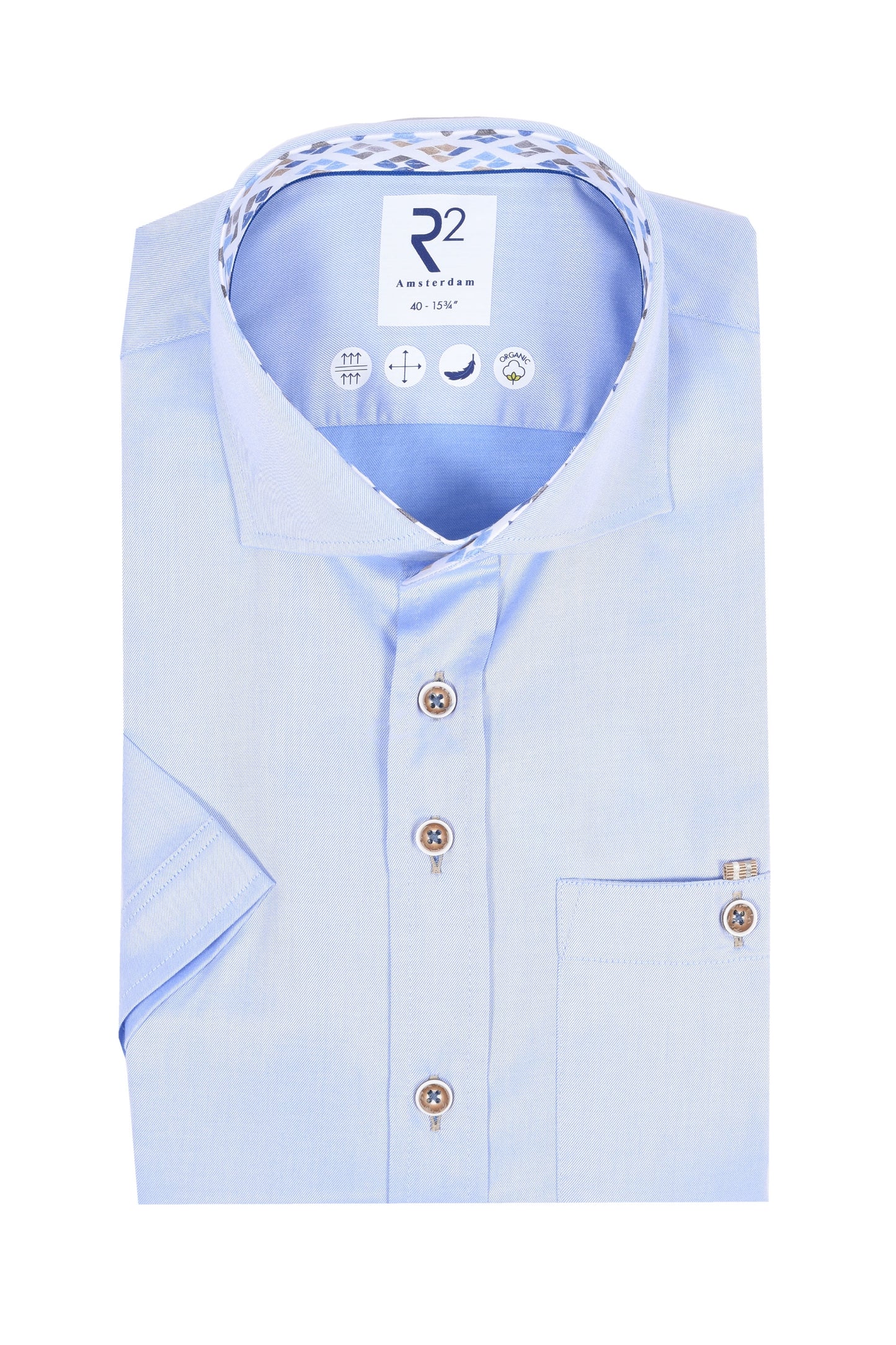 Camicia a maniche corte con colletto tagliato R2 azzurro chiaro