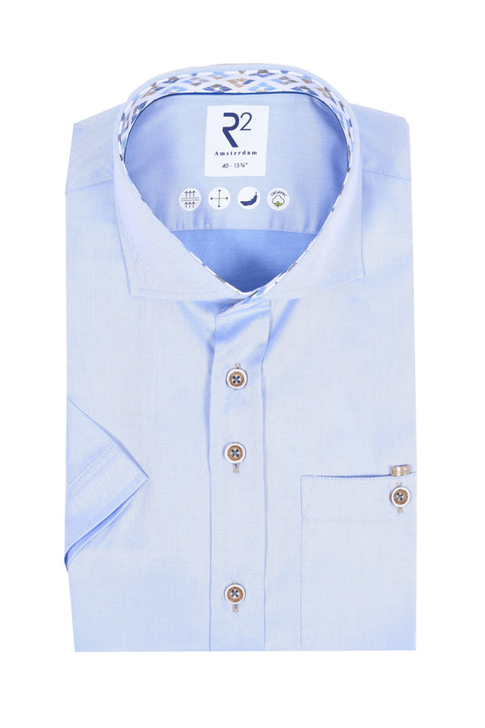 Camicia a maniche corte con colletto tagliato R2 azzurro chiaro