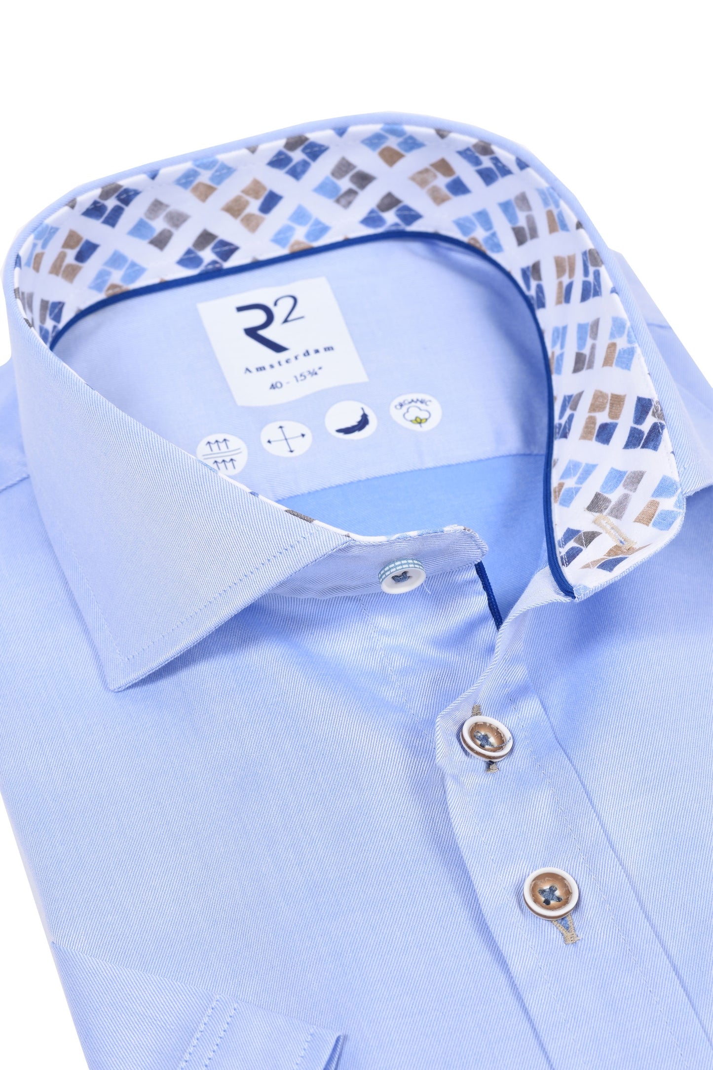 Camicia a maniche corte con colletto tagliato R2 azzurro chiaro