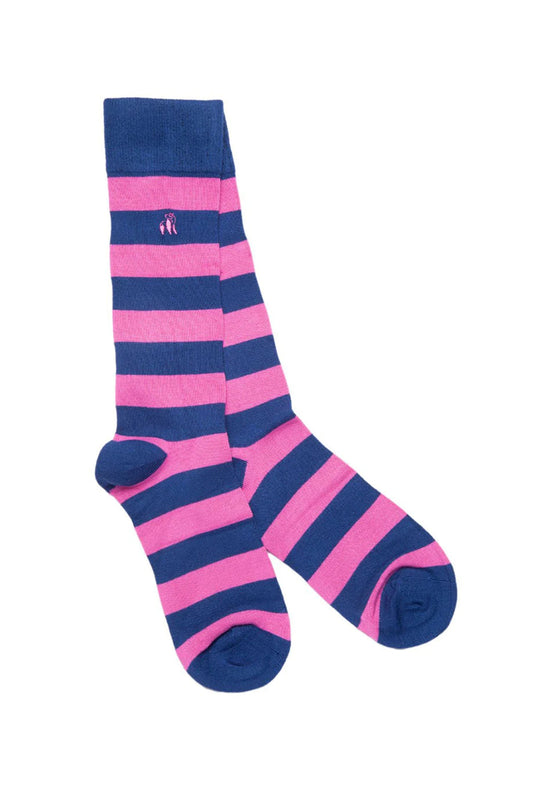 Chaussettes en bambou Swole Panda à rayures roses intenses
