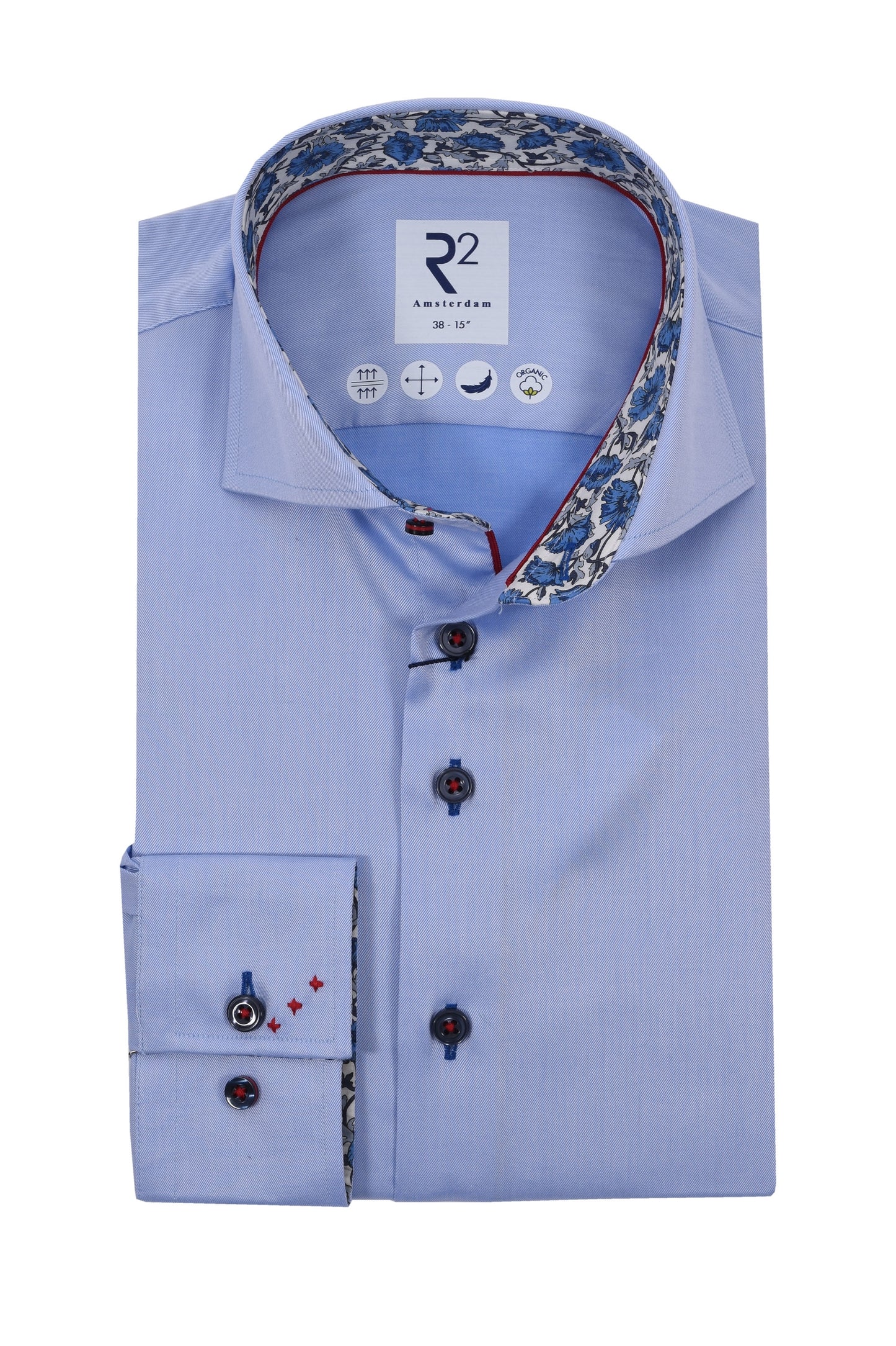 Camicia R2 con collo a V e stampa Liberty azzurro