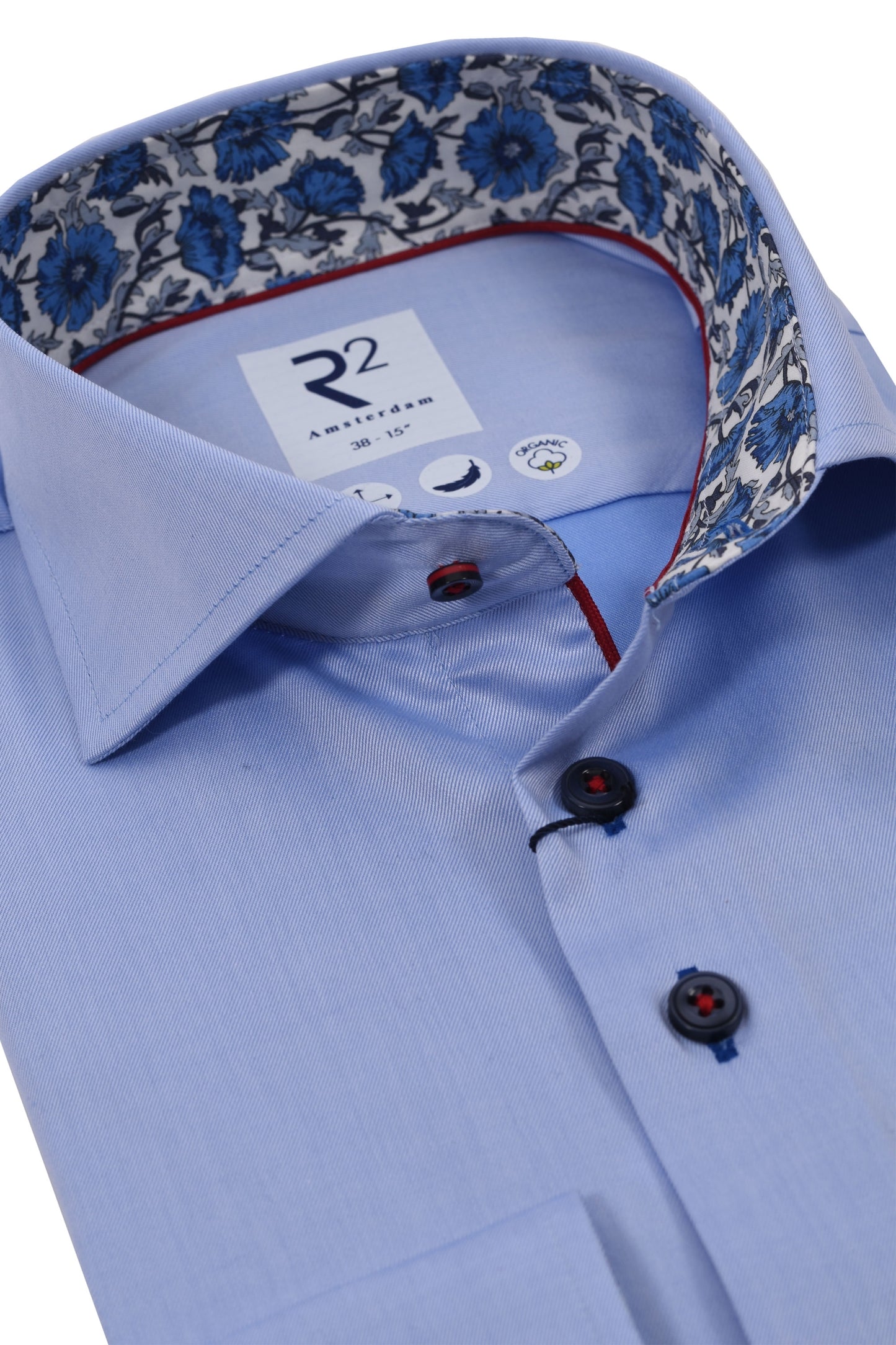 Camicia R2 con collo a V e stampa Liberty azzurro