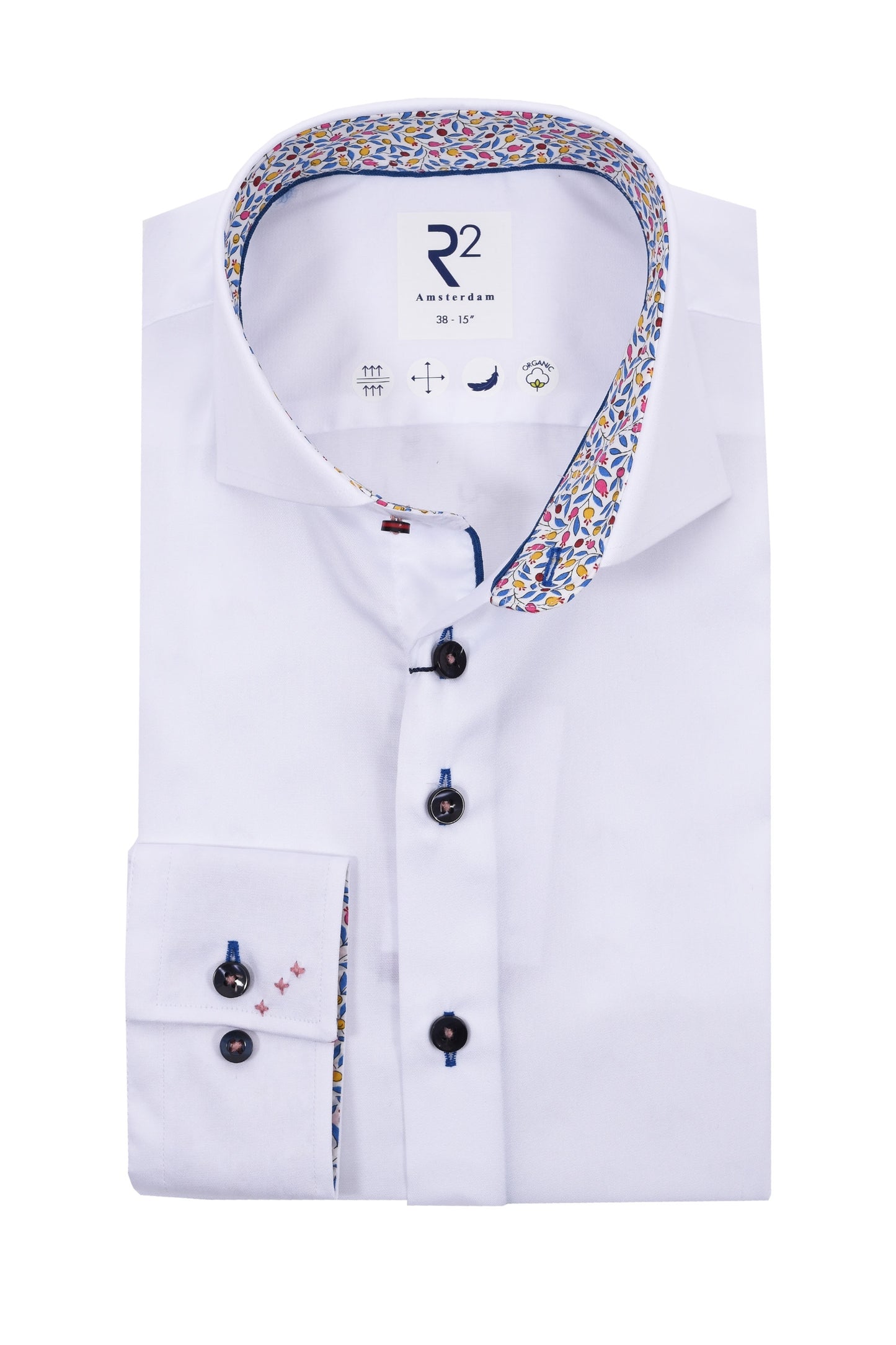 Camicia R2 con collo a V e stampa Micro Liberty bianca