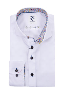 R2 Cutaway Collar Shirt Trimmed With Micro Liberty Print White R2