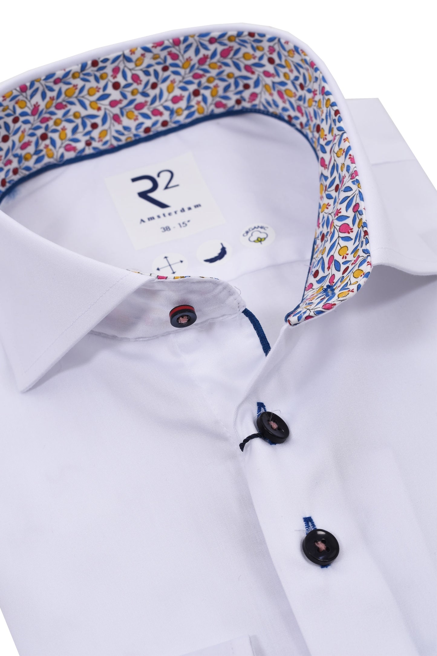 Camicia R2 con collo a V e stampa Micro Liberty bianca