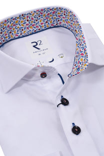 R2 Cutaway Collar Shirt Trimmed With Micro Liberty Print White R2