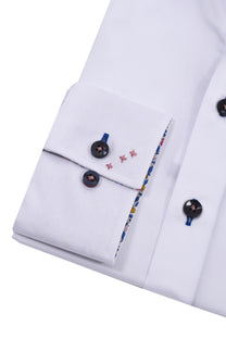 R2 Cutaway Collar Shirt Trimmed With Micro Liberty Print White R2