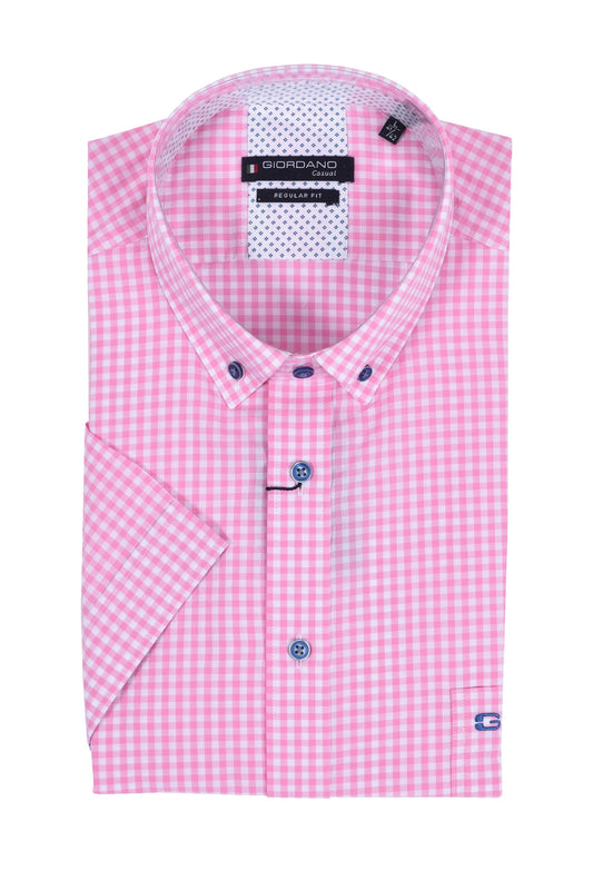Giordano Regular Fit Short Sleeved Shirt Pink Check