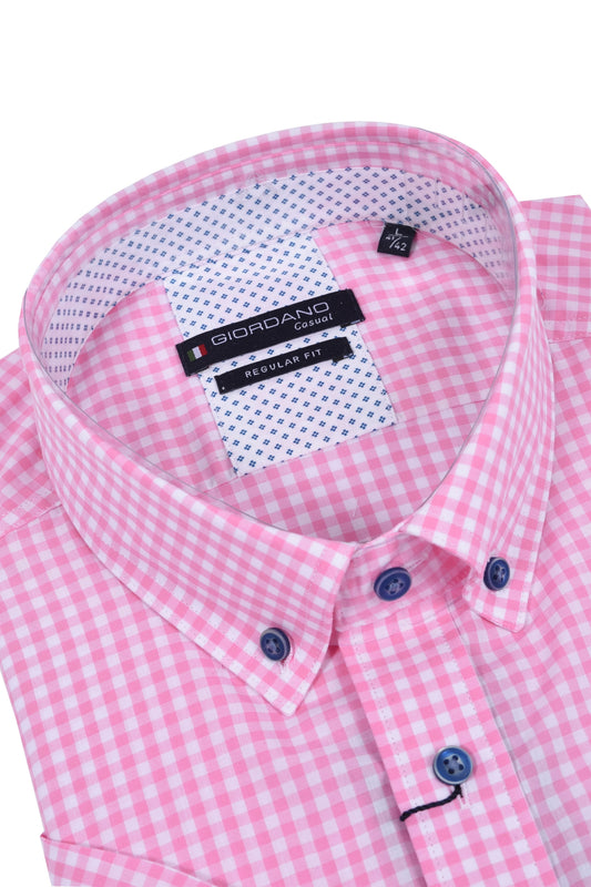 Camicia a maniche corte Giordano Regular Fit a quadri rosa