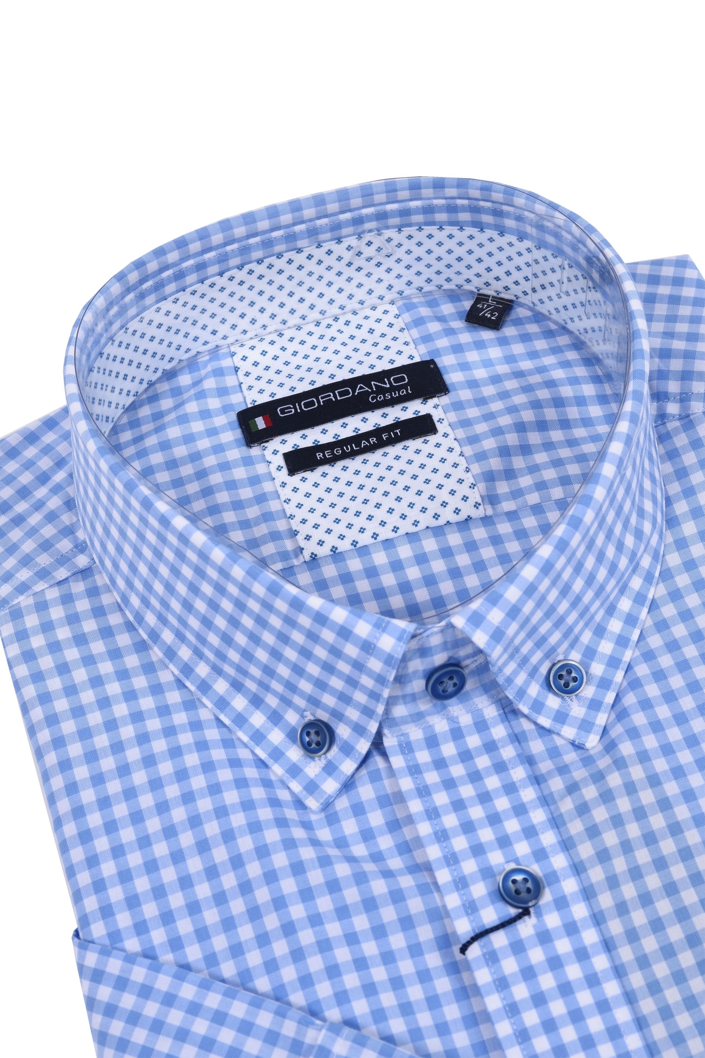 Camicia a maniche corte Giordano Regular Fit a quadri azzurri