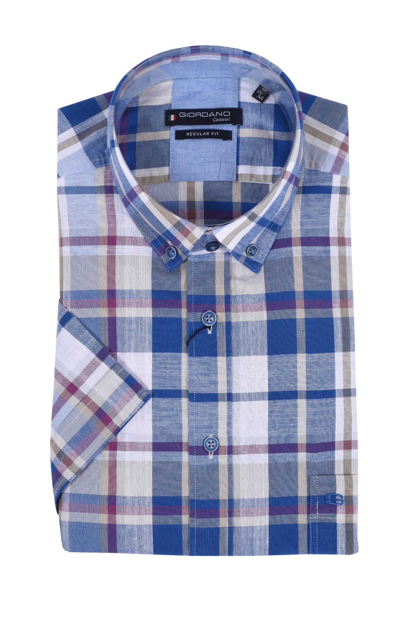 Chemise à manches courtes coupe régulière Giordano à carreaux bleus