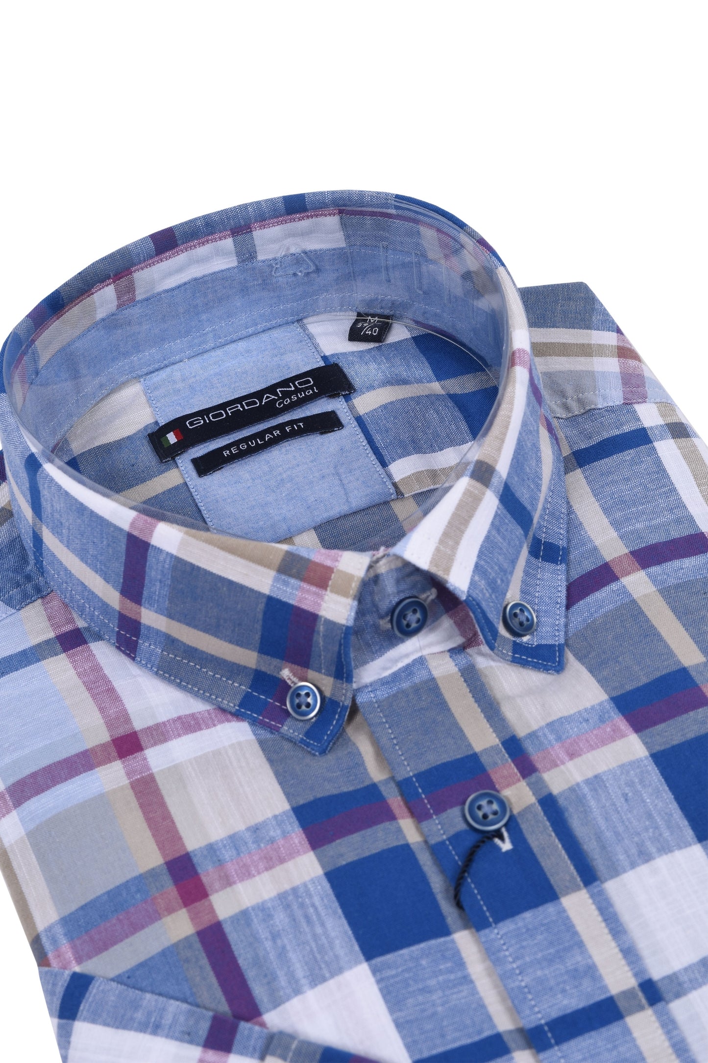 Chemise à manches courtes coupe régulière Giordano à carreaux bleus