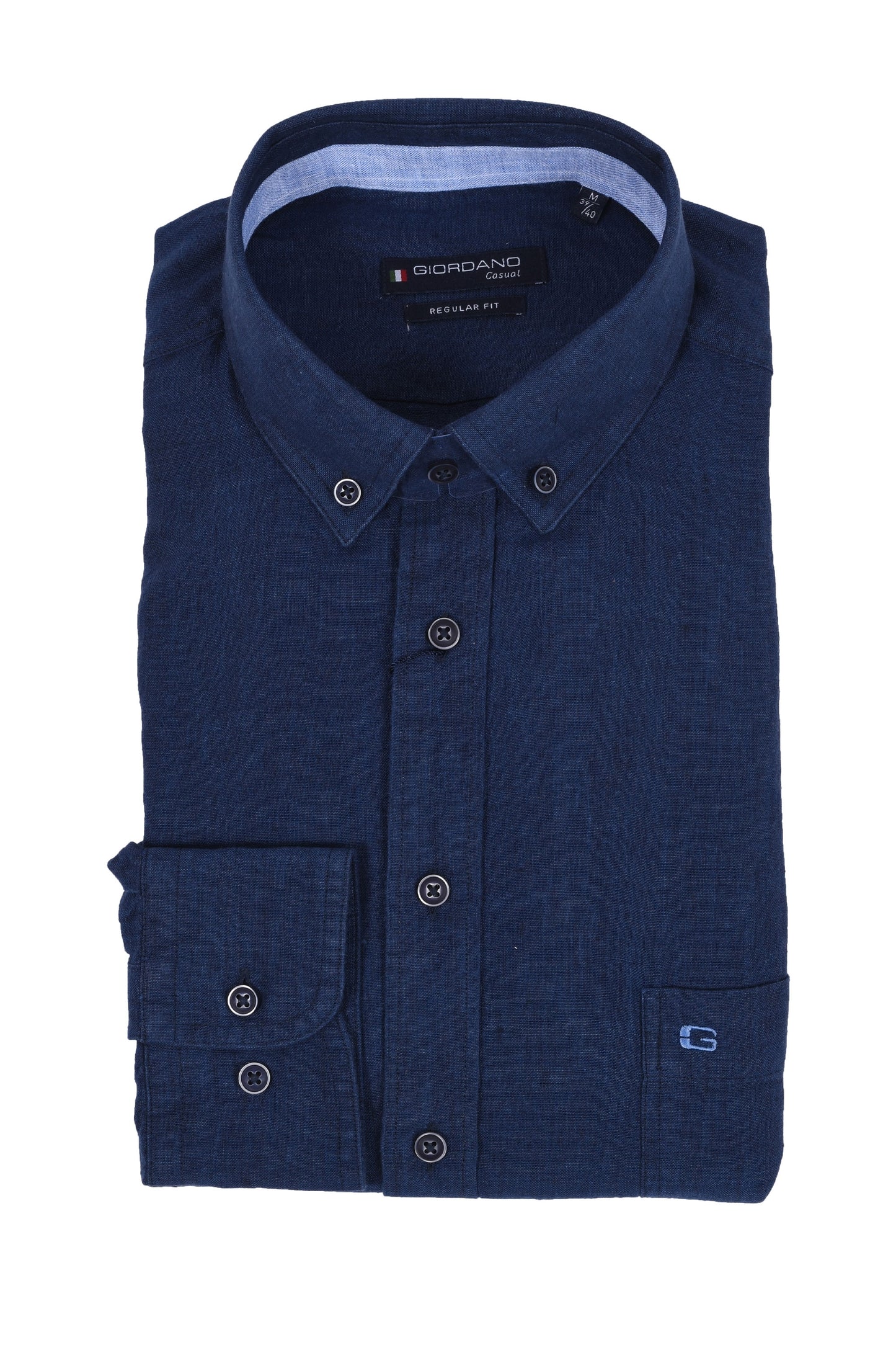 Chemise en lin coupe classique Giordano bleu marine