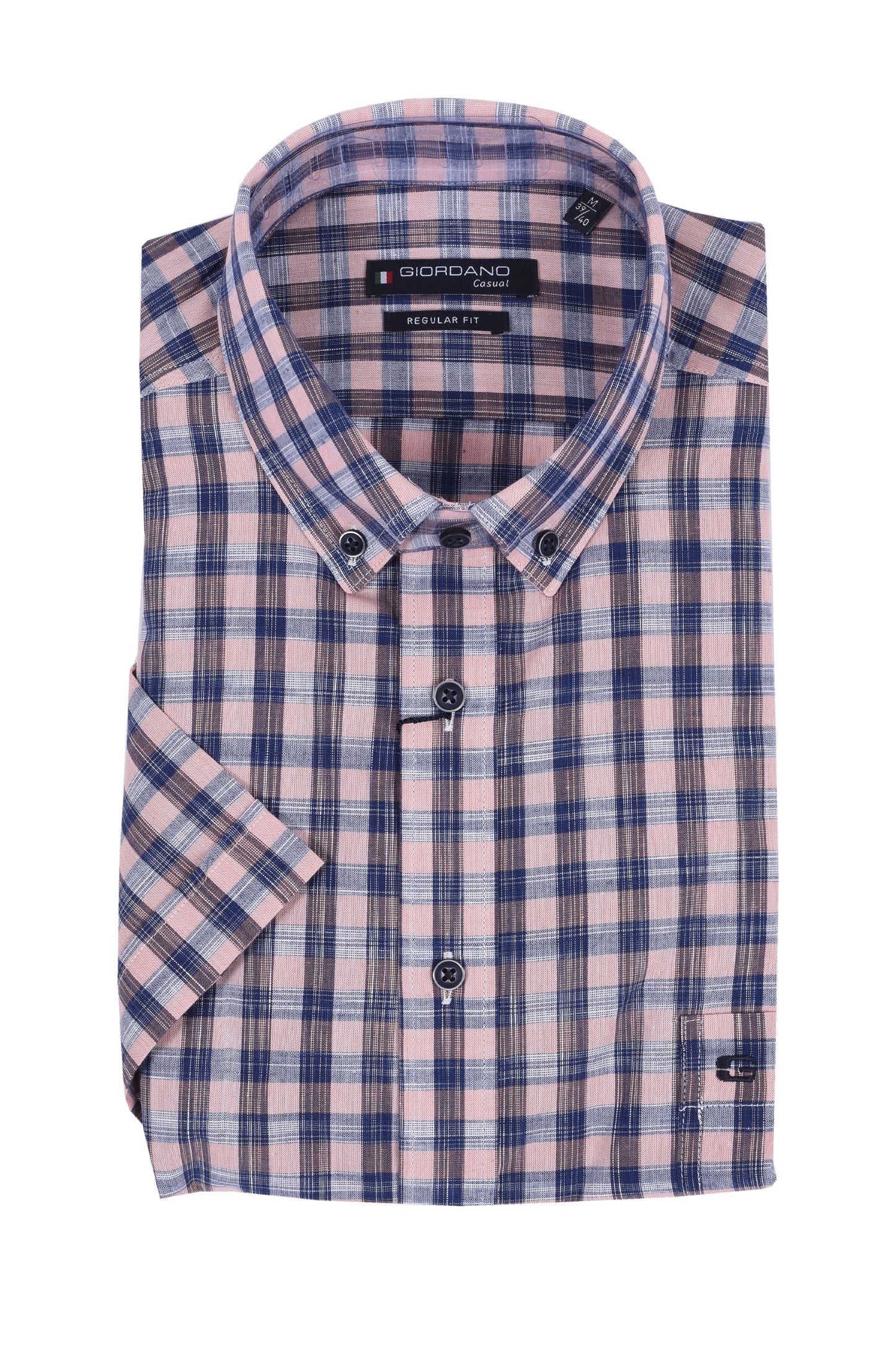 Giordano Regular Fit Short Sleeve Shirt Blue Pink Check