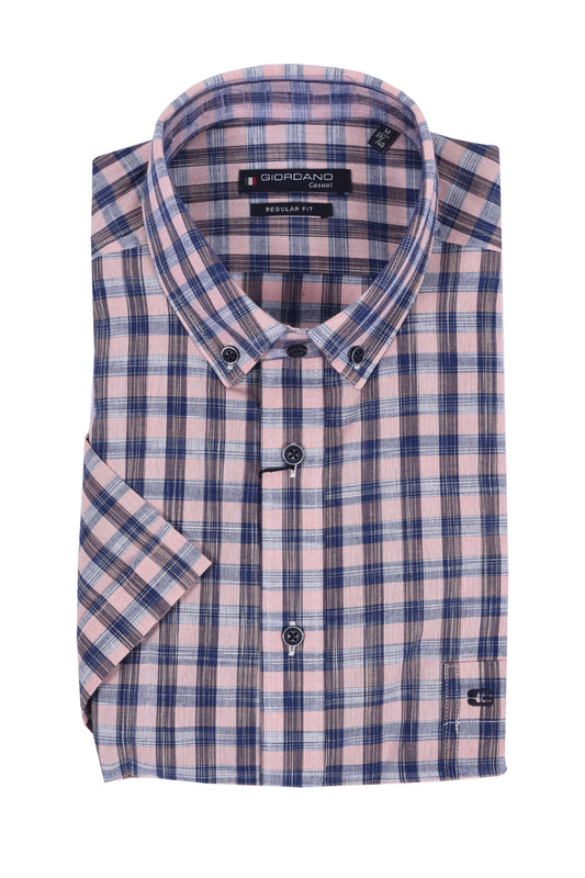 Giordano Regular Fit Short Sleeve Shirt Blue Pink Check