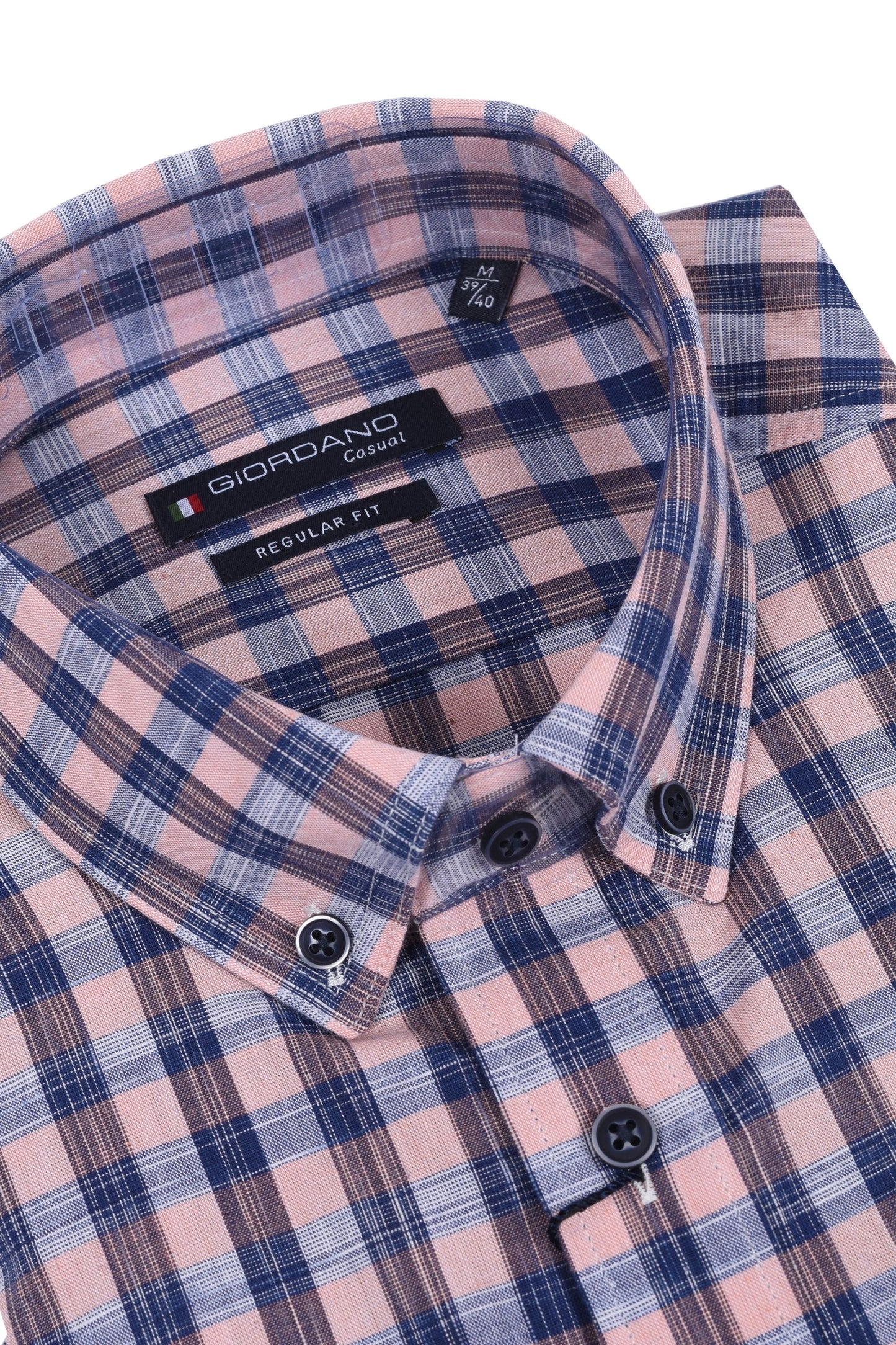 Giordano Regular Fit Short Sleeve Shirt Blue Pink Check