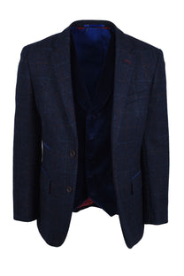 Mazelli Jacket And Waistcoat Blue Red Check Mazzelli